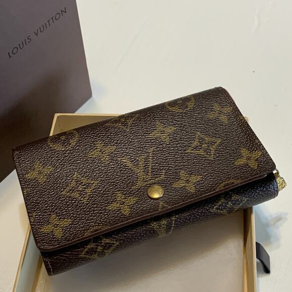 Vintage 90s Louis Vuitton Monogram Porte Monnaie Billets Tresor Wallet w/ Box - Picture 1 of 16